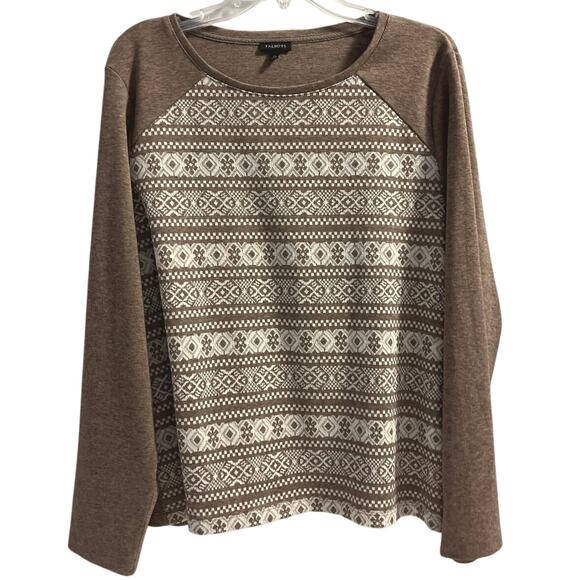 Talbots Fair Isle Brown Top Womens Size XL Long Sleeve Stretch Casual Winter Ski - Picture 1 of 11